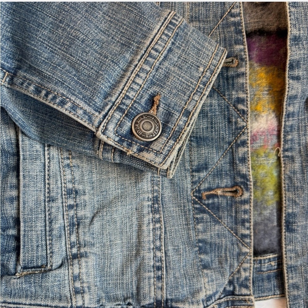 Upcycled Denim Jacket Hand Felted One Of A Kind Boho Hippie Art Whimsical Lg VTG - Picture 4 of 12